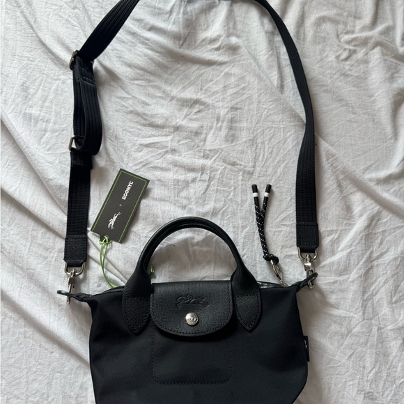 Long champ le pliage Black top handle small bag - Picture 3 of 10
